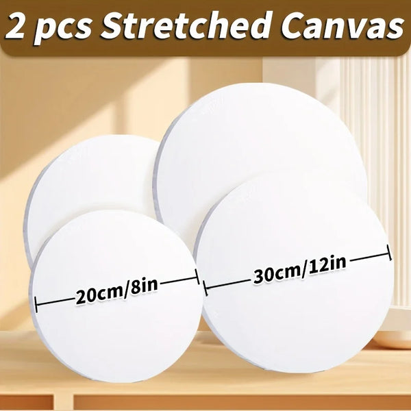 AOOKMIYA 2pcs 8,12,16,20inch Marie's Art Round Canvases Bulk for Painting,White,Blank Stretched Prepared Framed Boards for Oil,Acrylic