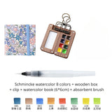AOOKMIYA Portable Travel Watercolor Set Schmincke Watercolor 8 Colors Mini Walnut Paint Box Sketchbook Student Outing Art Supplies
