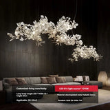 Large Ginko Leaf Chandeliers High Ceiling Staircase Ceramics Leaf Pendant Hanging Chandelier for Vila Lobby Luxury Living Room
