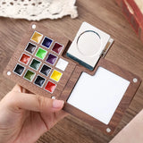 AOOKMIYA Travel Portable Empty Walnut Watercolor Palette Set Magnetic Clip 15 Grid Paint Box Student Sketching Painting Art Supplies