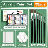 AOOKMIYA 23/29/35 pcs Acrylic Paint Set,Professional 12/18/24 Colors 5ml/Tubes Kit for Paper,Wood,Canvas,Rock,Ceramic,DIY for Adults