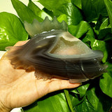 Natural Agate Stone Crystal Druzy Geode Bougainvillea Fish Statue Meditation Energy Healing Feng Shui Crystal Room Decoration