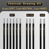 AOOKMIYA 12pcs Marie's Charcoal Pencils Set for Drawing, Sketching,Shading,for Artists,Professional - Soft Medium and Hard Tips Blending