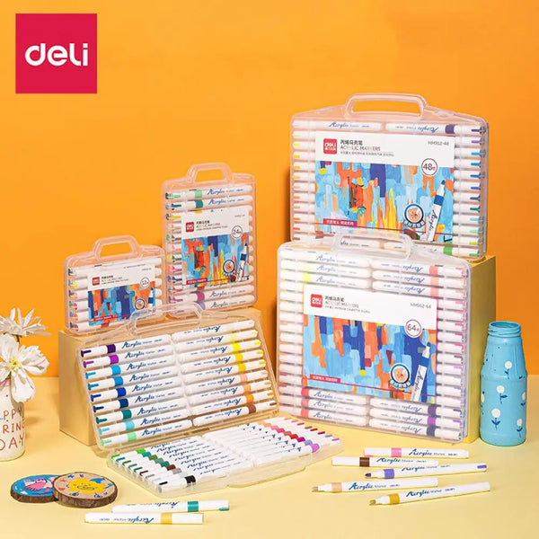 AOOKMIYA Deli 12/24/36 Colors Paint Markers Waterproof Quick Drying Acrylic Marker Pens for Wood Rock Canvas Cups Birthday Gifts