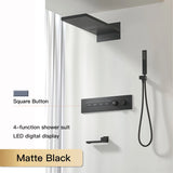 Luxury  black brass shower system wall-mounted LED digital display design Cold & hot dual-control 4-function ceiling shower Tap