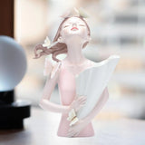 Table Ornament Butterfly Decor Girl Statue Flower Vase 8.4x12inch Handicraft for Household Kitchen Dining Multifunctional