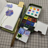 AOOKMIYA MAIRTINI Travel Watercolor Paint Set 9-color Mini Portable Palette Solid Watercolor Paint Sketching and Painting Supplies