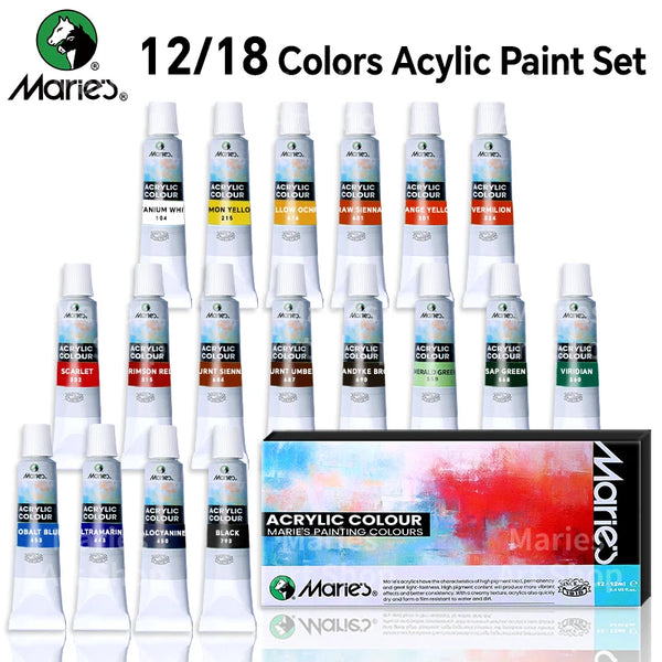 AOOKMIYA Marie's Acrylic Paint Set,12/18 Colors x 0.41oz/12 ml Tubes,Professional on Rocks,Canvas,Wood,Crafts,Paper,Wood,Rock for All-age