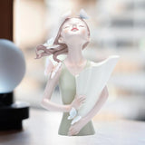 Table Ornament Butterfly Decor Girl Statue Flower Vase 8.4x12inch Handicraft for Household Kitchen Dining Multifunctional