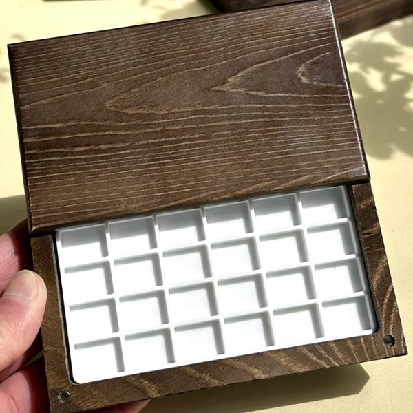 AOOKMIYA Portable Paint Box Solid Wood Watercolor Palette 24 Grids 1ML Paint Sub-packing Box Going Out Sketching Painting Art Supplies