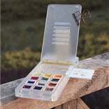 AOOKMIYA Acrylic Watercolor Palette for Outing Sketching Mini Portable Easel Folding Stand Paint Pallet Student Travel Painting Supplies