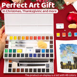 AOOKMIYA Marie's 18/24/36/48 Colors Solid Watercolor Paint Set,Includes Refillable Water Pens, Porcelain Plates, Sponge,Watercolor Paper