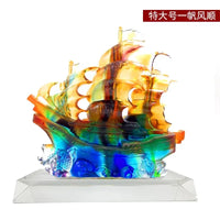 AOOKMIYA Opening smooth sailing auspicious glass crafts smooth sailing boat decoration office living room blessing decoration