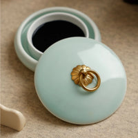 AOOKMIYA Ceramic Palette with Lid Chinese Calligraphy Ink Disk Easy Clean Anti-Drying Moisturizing Paint Artist's Art Supplies