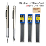 Mechanical Pencil Set 0.3 0.5 0.7 0.9 1.3 2.0mm Full Metal Art Drawing Painting Automatic Pencil Office School Supply Stationery