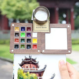 AOOKMIYA Travel Portable Empty Walnut Watercolor Palette Set Magnetic Clip 15 Grid Paint Box Student Sketching Painting Art Supplies
