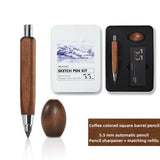 New 5.5x5.6mm Automatic Pencil Imported Movement Architectural Drawing Sketching Core Sharpener Walnut Wood Carbon Rod Set