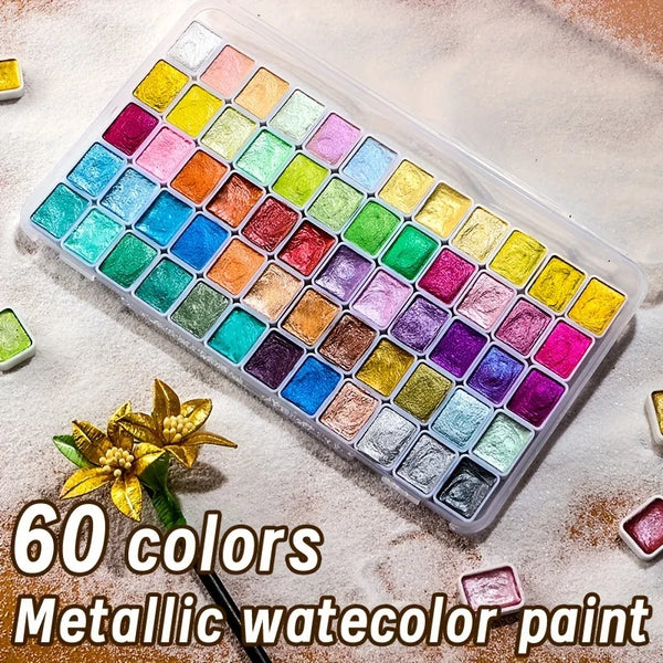 AOOKMIYA 60 Colors Pearl Watercolor Pigment,Metallic Solid Paint Portable Kit for Painting,Perfect Gifts for,Writing,Drawing,DIY Project