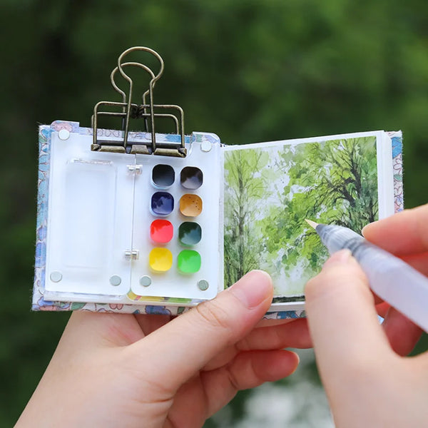 AOOKMIYA Empty Mini Acrylic Watercolor Palette Portable 8-compartment Paint Box with Clip Travel Painting Paint Tray Artist Art Supplies