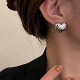 LATS Gold Color Smooth Surface Love Heart Shaped Stud Earrings Women Minimalist Fashion Girl Wedding Bridal Jewelry