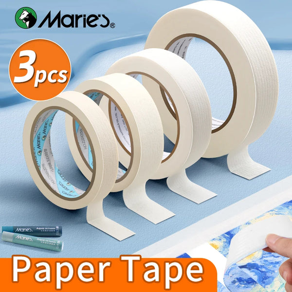 AOOKMIYA 3pcs Marie's Paper Tapes, 0.7in/0.94in & 20m/50m, Hand Tearable Masking Tape for Watercolor, Drafting, Canvas Framing for Adults