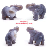 Elephant Statue Natural Gray Agate Geode Crystal Carved Reiki Healing Stone Animal Figurine Handicraft Home Decoration Ornaments