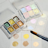 Portable 6 Colors 1ML Handmade Solid Pearlescent Watercolor Pigment Metallic Glitter Manicure Painted Nail Art Supplies