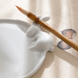 AOOKMIYA Moon Rabbit Shape Ceramic Palette for Watercolor Painting Cute Brush Holder White Porcelain Easy To Clean Student Art Supplies