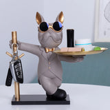 French Bulldog Sculpture Dog Statue Decorative Figurine Storage Metal Tray Coin Piggy Bank Entrance Key Snack Holder