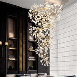 Large Ginko Leaf Chandeliers High Ceiling Staircase Ceramics Leaf Pendant Hanging Chandelier for Vila Lobby Luxury Living Room