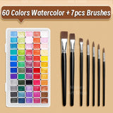 AOOKMIYA 67pcs Watercolor Paint Set in Sparkle Pearlescent Solid & 7pcs Brushes,Metallic Pigment for Painting,Writing for Adults,Artists