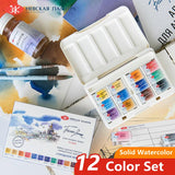 AOOKMIYA Russian White Night Artist-grade Solid Watercolor Paint 12-color Full-block Portable Sketch Watercolor Box Art Supplies