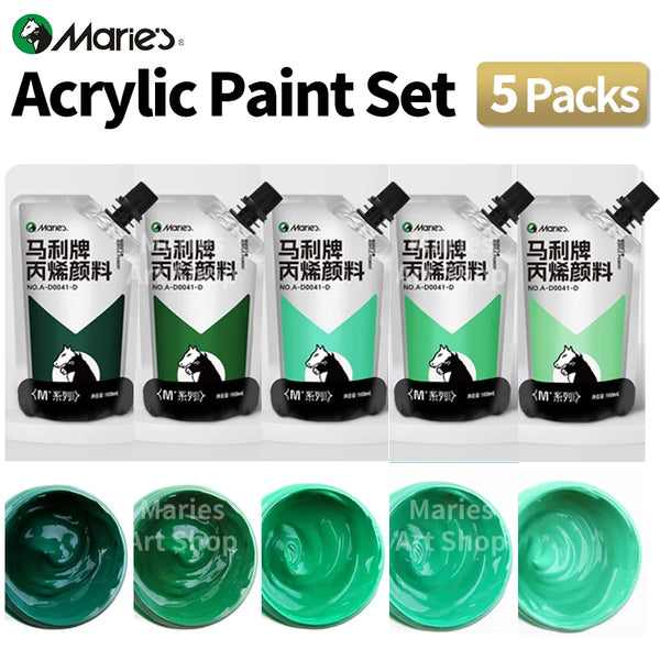 AOOKMIYA 5pcs Marie's Acrylic Paints Set, 100ml/3.38oz,Green Colors Drawing Pigments Kit for Models,Painting,Eggs for Artists, Adults