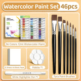 AOOKMIYA 22/28/34/46 pcs Marie's Watercolor Paint Set,12/18/24/36 Colors 12ml/0.41floz Kit - 7pcs Brushes,1 Palette,20 Sheets Paper
