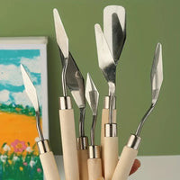 AOOKMIYA Art Oil Painting Scraper Wooden Flat Head Stainless Steel Pick Knife Gouache Paint Pointed Color Mixing Spatula