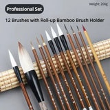 6/9/12/16Pcs Chinese Calligraphy Brushes Set with Roll-up Bamboo Brush Holder Sumi Painting Writing Kanji Art Watercolor Brush
