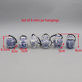 Set of 6 Ceramic Pendants, Hanging Ornaments, Blue and White Ceramic Jar Models