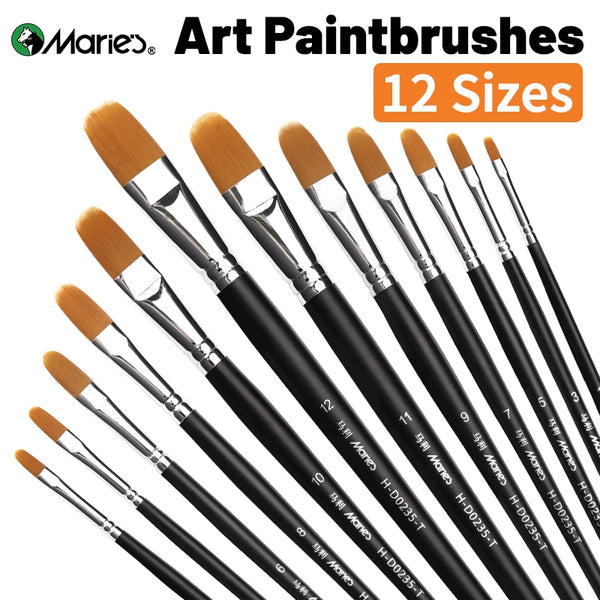 AOOKMIYA 12 Sizes Marie's Fibert Paint Brushes for Oil,Acrylic,Gouache,Figures,Rocks,Watercolor,Crafts,Models,Canvas for Artist& Adults
