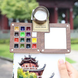 AOOKMIYA 15-Color Schminke College Watercolor Paint Box 0.5ML Portable Walnut Watercolor Palette Artist Travel Painting Art Supplies