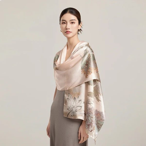 100% Silk Scarf Women Print Hangzhou Handkerchief Pure Silk Neckscarves Luxury Bufandas Silk Shawl 2025 Long Scarf