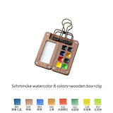 AOOKMIYA Portable Travel Watercolor Set Schmincke Watercolor 8 Colors Mini Walnut Paint Box Sketchbook Student Outing Art Supplies