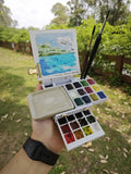 Mini Cute Watercolor Paint Box, Portable Folding Handmade Drawing Board, Watercolor Pigments Palette Design, Creative Stationery