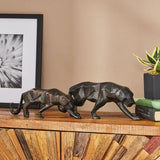 Handcrafted Black Aluminum Leopard Figurine Set Of 2 Modern Home Decor Animal Sculpture For Living Room Office Shelf Centerpiece