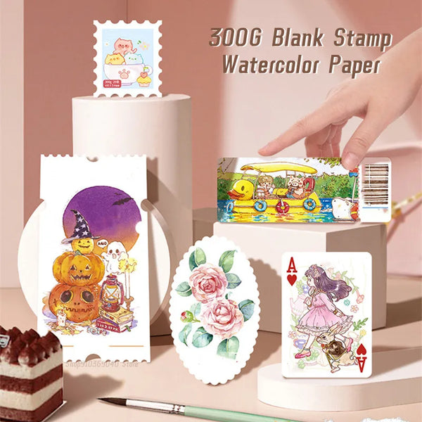 AOOKMIYA Cotton Pulp Blank Stamps Watercolor Paper 300g Stamps Postcards Ticket Stubs Portable Sketch Drawing Art Supplies
