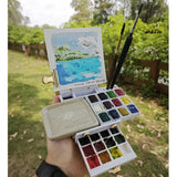 AOOKMIYA Mini Cute Watercolor Paint Box Portable Folding Color Palette Original Design Stationery Student Painting Tools   Palette Box  AOOKMIYA.COM