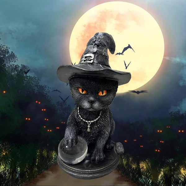 Adorable Witch Cat Figurine for Halloween Home Decoration or Gift Resin Witch Kitten Figurine