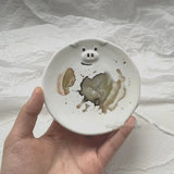 AOOKMIYA Ceramic Palette Cute Ins Bear/cat/pig Plate Watercolor Palette Ceramic Mini Chinese Painting Gouache Art Tools Art Supplies