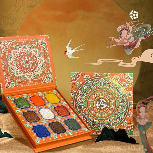 AOOKMIYA Dunhuang Chinese Style 9 Colors Solid Watercolor Paint Set Lotus Professional Water Color For Painting Aquarela Art Supplies  AOOKMIYA.COM