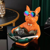 AOOKMIYA Resin Décor Dog Statue Butler with Glass Plate for Storage Table Live Room French Bulldog Ornaments Decorative Sculpture Craft