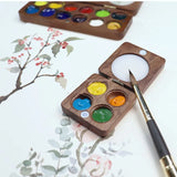 AOOKMIYA Empty Wooden Watercolor Paint Box Portable Palette Magnetic Suction Box Palette Artist Travel Sketch Painting Art Supplies
